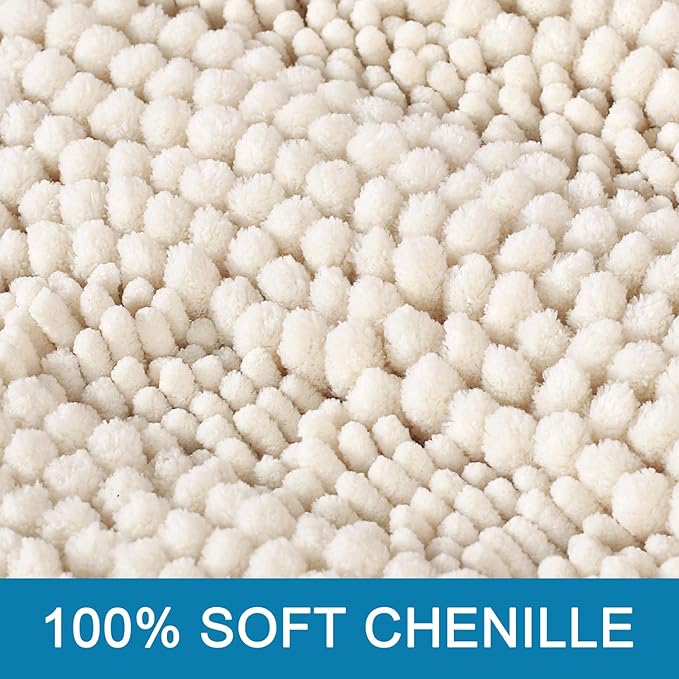 H.VERSAILTEX Bathroom Rugs Bath Rug Set 2 Piece Bathroom Contour Rug Toilet Mat Sets Non Slip Contour Bath Rug Ultra Thick Water Absorbent Striped Bath Mats Washable(20" x 32" Plus 20" x 20" U, Ivory)