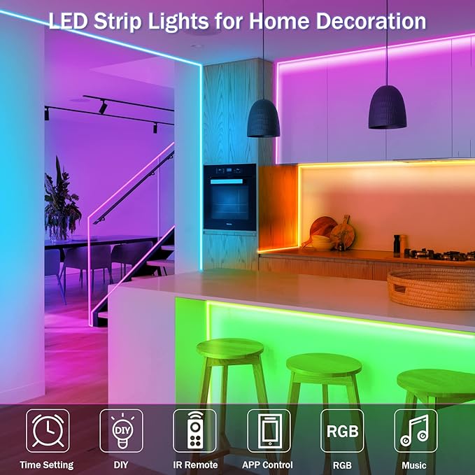KEELIXIN LED Lights Music Sync RGB LED Strip Lights with APP & Remote Control (130ft)