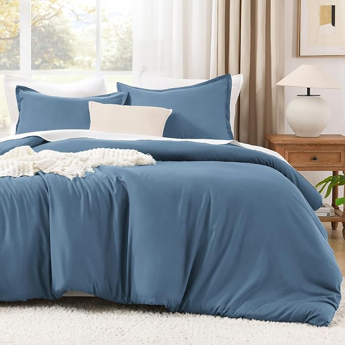 Litanika Comforter Set, Lightweight Solid Bedding Comforter Set, Fluffy Down Alternative Bed Set, Ocean Blue, Full