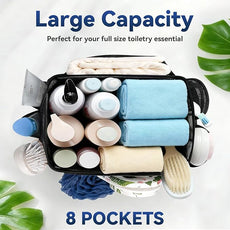 YASONIC Mesh Shower Caddy Portable for Dorm College Room Essentials, 8-Pocket Large Shower Bag with Double Handles, Hanging Shower Basket for Beach, Swimming, Bathroom, Beach, Camp, Gym, Black