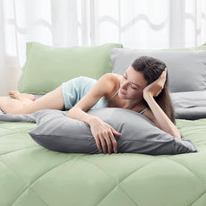 HEVUMYI Full Comforter Set - 7-Piece All Season Bed in a Bag Full, Ultra Soft Bedding Set with Comforter, Flat Sheet, Fitted Sheet, Pillowcases, Pillow Shams, Sage Green & Light Grey