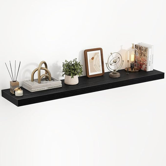40 Inch Floating Shelves, 3D Textured Wood Grain, 40"x9.25"x1.5" Inch Deep Floating Shelves for Wall, Wooden Shelves for Bathroom, Bedroom, Living Room, Black, 1 Piece