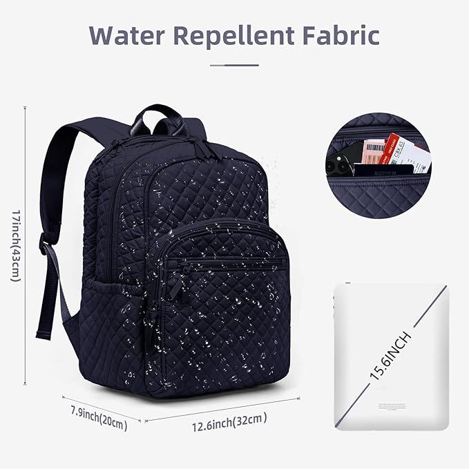 Backpack for Women,College Backpack,Quilted Casual Daypack,Waterproof Bookbag for 17Inch Laptop