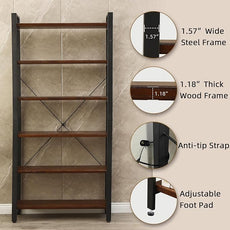 WH-AOERPYMY Natural Real Wood Bookcase,Industrial Bookshelf,6 Tier Solid Wood Open Book Shelf Storage,Metal Shelving Unit,Farmhouse Wide Etagere Bookcase for Office Living Bedroom (6 Tiers)
