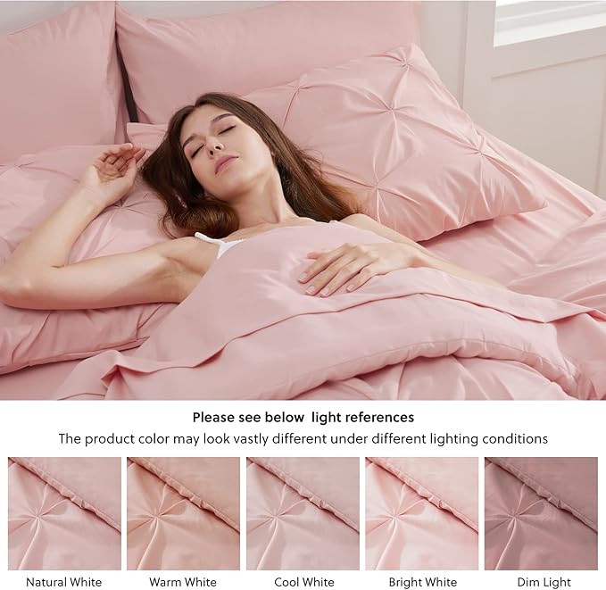 Bedsure King Size Comforter Set Pink - Bed in a Bag Bedding Set 7 Pieces, GentleSoft™ Pintuck Bed Set Gift for Family, Pinch Pleat Pink Comforter with Sheets, Pillowcases & Shams