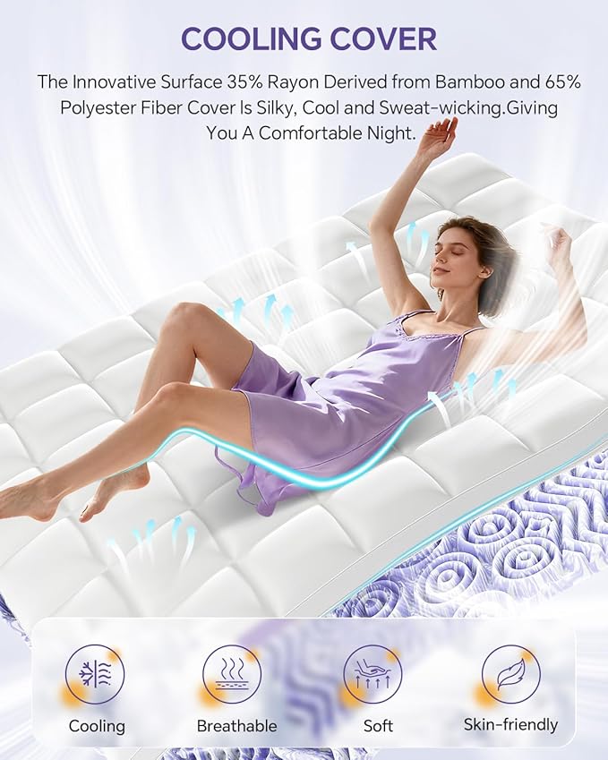 Dual Layer 5 Inch Memory Foam Mattress Topper Queen - 3 Inch Pillow Top Mattress Pad and 2 Inch Gel Memory Foam, 7-Zone Egg Crate Mattress Topper
