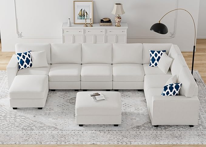 Legend Vansen Modular Sectional Sofa U Shaped Couch with Ottoman Modern Reversible Corner Sectional Couch for Living Room (Cream, U Shaped Sofa-5)