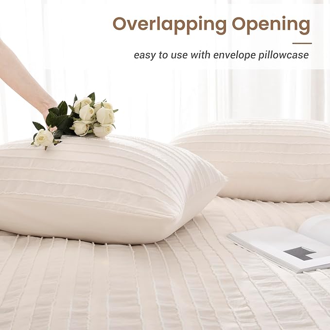 NEXHOME PRO California King Duvet Cover, Light Khaki 3 Pieces Boho Tufted Duvet Cover Set, Soft and Lightweight Microfiber Comforter Cover Set (Light Khaki Cal King, 104 x 98)-No Comforter