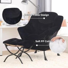 Tiita Lazy Chair with Ottoman, Modern Large Accent Lounge Armchair, Comfy Leisure Sofa Reading Chair with Footrest for Bedroom, Living Room, Dorm Rooms, Garden and Courtyard, Plush Black