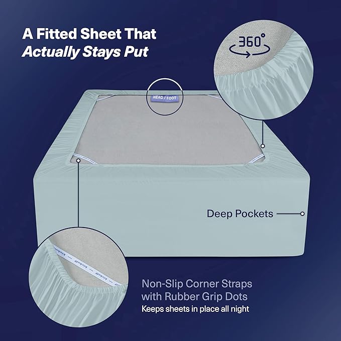 Kickoff Viscose Bamboo Sheets King Size 4-pc 100% Organic Bamboo Viscose Bed Cooling Sheets King Size Set Cool Bedding for hot Sleepers Sheet, Flat, Fitted, Pillowcases (Coastal Blue,K) KickoffHome
