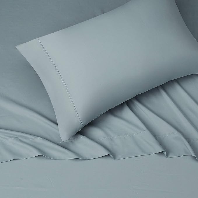 Amazon Basics Lightweight Super Soft Easy Care Microfiber 3 Piece Bed Sheet Set with 14-Inch Deep Pockets, Twin XL, Spa Blue, Solid (Pack of 4) AmazonBasics