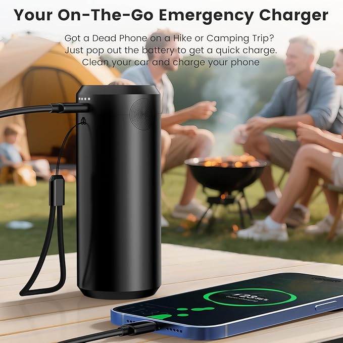 Cordless Car Vacuum Cleaner with Removable Battery as 35W Power Bank, 6-in-1 Handheld Vacuum Blower Set,18000PA Mini Vacuum Cleaner 6000mAH with Brushless Motor for Car Home Pet Cleaning