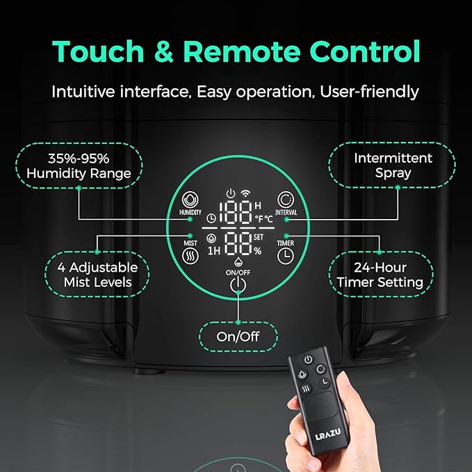 6L/1.59Gal Humidifier for Plants, Reptile Fogger Mister with Precise Temp & Humidity Probe/Expandable Hose, Smart Humidifier for Grow Tent, Mushroom, Houseplants, Reptile Tank 24H Timer