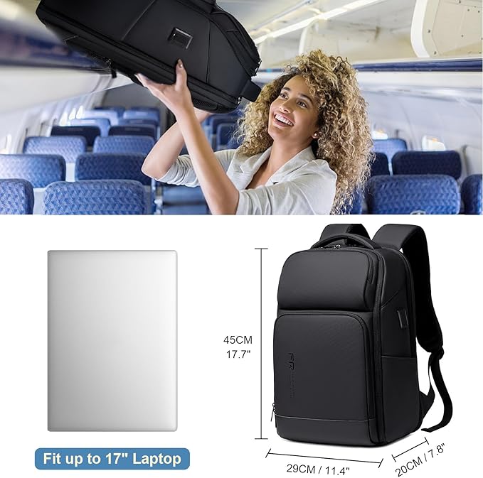 FENRUIEN Business Laptop Backpack 17 Inch, Water Resistant Computer Backpack with Charger, Black Travel Backpack Laptop Bag for Men