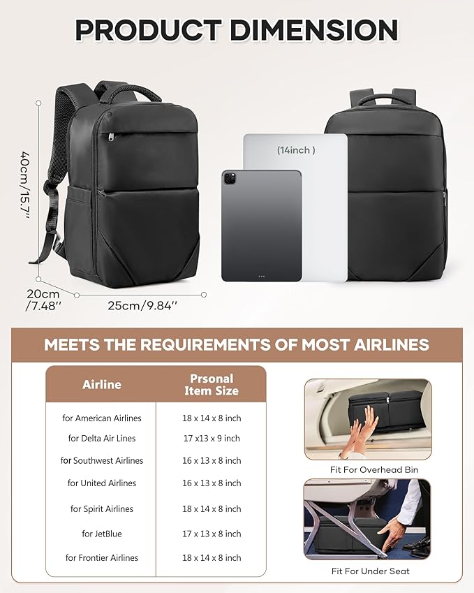 Vacuum Backpack Travel for Women Men, Travel Backpack with Vacuum System, Small Compression Backpacks Flight Approved, Travel Vacuum Bags with 14inch Laptop Compartment, Contain Pump, Black