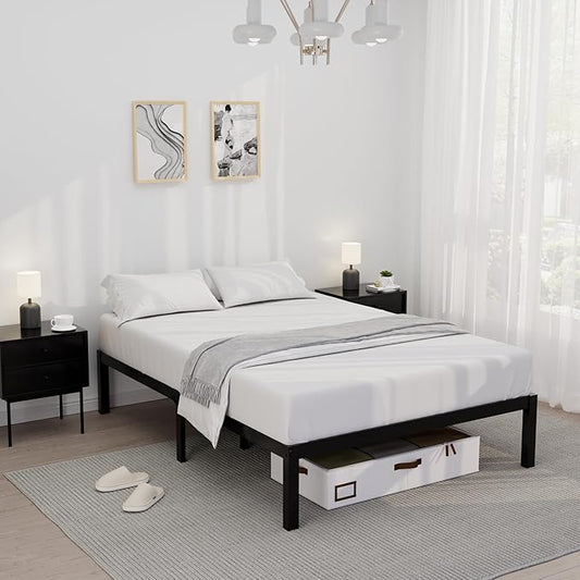 14 Inch Bamboo Bed Frame – Solid Wood Platform Bed Frame, Strong and Stable, with Non-Slip Slats for Support, No Box Spring Needed, Easy to Assemble, Noise-Free (Black, Full)