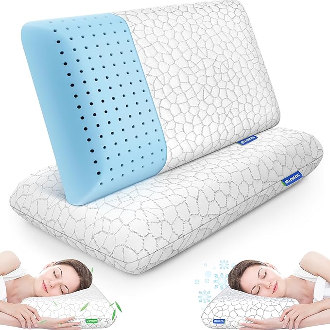Memory Foam Pillows for Sleeping, Bed Pillow with Removable and Machine Washable Cover, Bed Pillow for Side, Back and Stomach Sleepers, Standard Size (2 Pack)