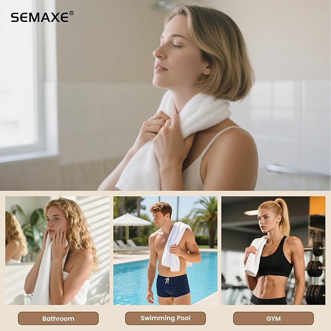 SEMAXE 6-Pack White Hand Towels - Premium 27"x16" Bathroom Towel Set with Hanging Loops, Oeko-Tex Certified 100% Cotton, Hotel Luxury for Home