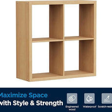 4 Cube Storage Organizer, 2x2 Cube Bookshelf, Cubby Storage Shelf, Wooden Organizer Shelf with Thickened Boards, for Closet Bedroom Home Office Living Room, 25.12