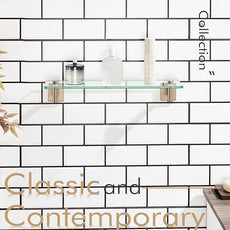 KOKOSIRI Wall Shelves Bathroom Hardware Glass Floating Shelf 20-Inch for Bedroom, Living Room, Kitchen, Hanging Rack Champagne Bronze B1105CPG-L20