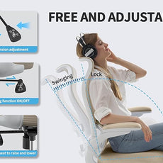 TRALT Ergonomic Office Chair - Desk Chair with Wave High Back Adjustable Lumbar Support Computer Chair - Gaming Chairs Mesh Backrest and PU Leather Seat for Home Reading Chairs to Adults(Beige)