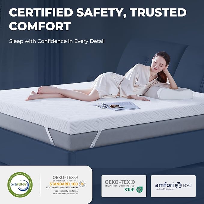 Memory Foam Mattress Topper - 3 Inch Gel Mattress Pad for Pressure Relief, Premium Soft Cooling Sleep Bed Topper, Non-Slip Design with Removable & Washable Cover, CertiPUR-US Certified, King