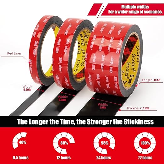 Double Sided Tape Heavy Duty, Waterproof Mounting Foam Tape, 16.5ft Length, 0.78in Width, High Temperature Resistant Adhesive Tape for Car, LED Strip Light, Office Decor, Made of 3M VHB Tape.