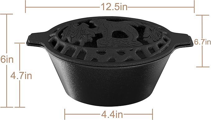 Fire Beauty Woodstove Steamer Stove Humidifier Cast Iron Lattice Top Rust Resistant 2.3 Quart Capacity (wolf)