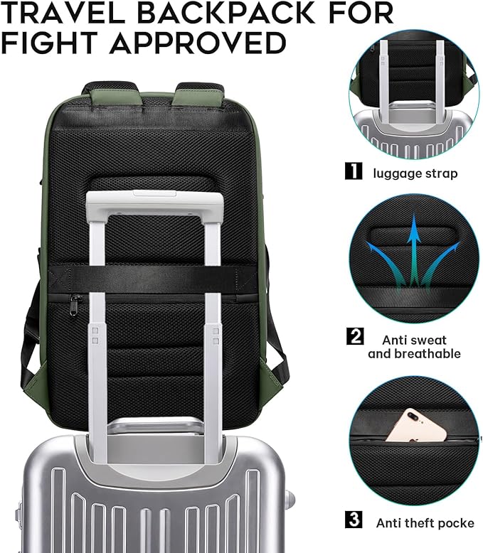 BANGE Business Laptop Smart backpack Can Hold 15.6 Inch Laptop Commute Backpack Carry on bag for men and women (Green)