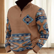 Western Sweatshirts for Men Aztec Cowboy Vintage Graphic Fleece Hoodie Mens Quarter Zip Pullover Country Jacket