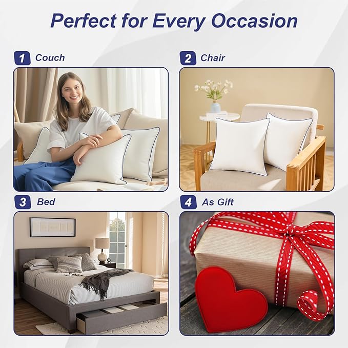 20x20 Pillow Inserts Set of 2, Machine Washable Soft Fluffy Hypoallergenic Virgin Microfiber Premium Throw Pillow Stuffer, Christmas Decorative Cushion for Bed, Couch, Sofa,Indoor - White