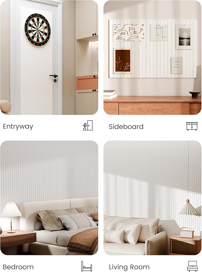 Bumusty Large Cork Board Alternative-36 x24 Felt Bulletin Board Tiles, with 30 Pushpins, 40 Adhesive Tabs, 6-Pack Slat Wall Paneling, Cork Boards for Office Push Pin Board Felt Board-Milky White