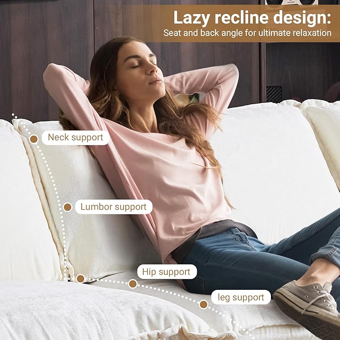 VINGLI 122" Cloud White/Cream Convertible Sectional Sofa, Comfy U-Shape Extra Deep Seat Sofa Couch for Living Room,Modern Chenille 3-Seat Convertible Sofa with 2 Movable Ottomans for Small Space