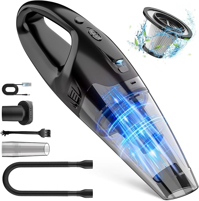 Handheld Vacuum Cordless Rechargeable, Car Vacuum Cleaner with LED, USB Charge, 1.65LBs Hand Vacuum Cordless, for Car/Home/Pet