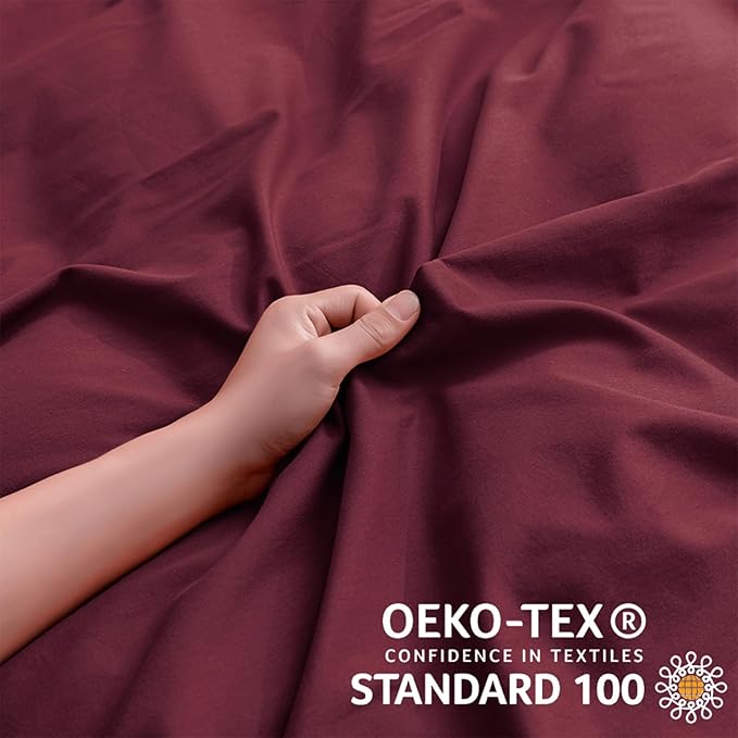 JELLYMONI Burgundy Duvet Cover King Size - 100% Washed Cotton Linen Like Textured Comforter Cover, 3 Pieces Breathable Soft Bedding Set with Zipper Closure (Burgundy, King 104"x90")
