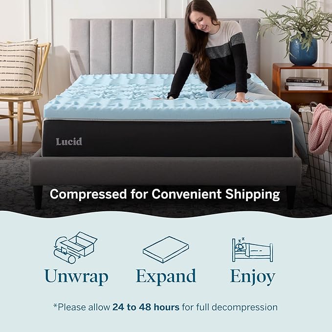 LUCID 3 Inch Gel Memory Foam Mattress Topper, Full size – 5 Zones – Cooling Gel Infusion – CertiPur Certified Foam