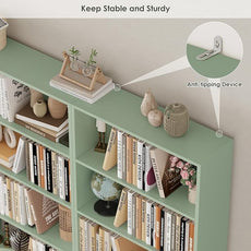 FOTOSOK 6-Tier Open Bookcase and Bookshelf Set of 2, Freestanding Display Storage Shelves Tall Bookcase for Bedroom, Living Room and Office,Green