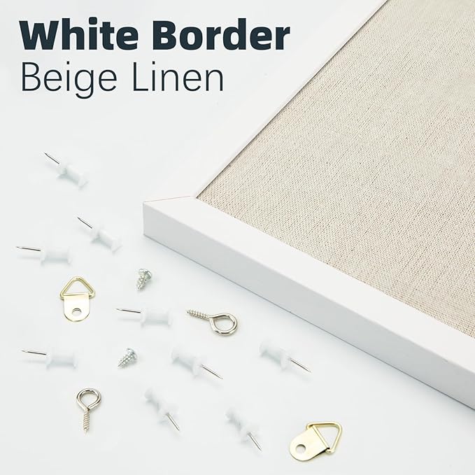 OWLKELA 11"x14.6" inch Bulletin Board with Linen, White Wood Style Frame, with 10 Pushpins, Linen Cork Board, Ideal for School, Home & Office