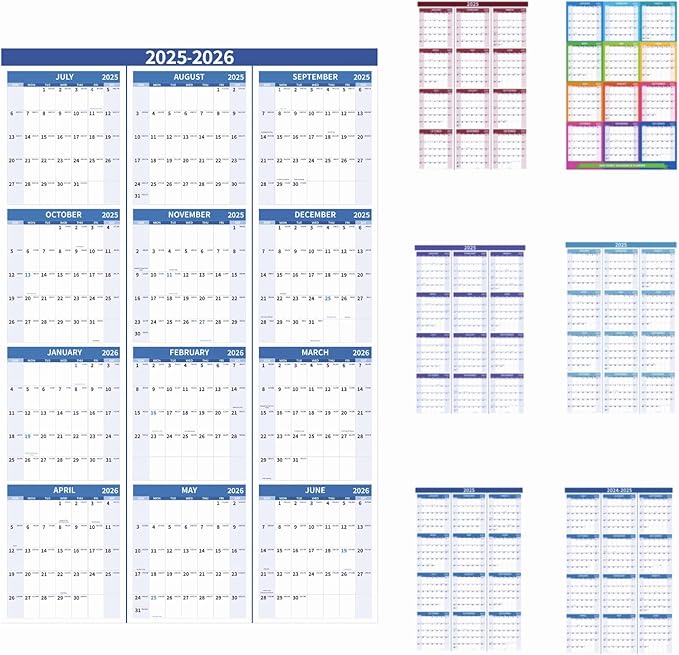 2026 Wall Calendar 34.8" x 22.8" Large Vertical Yearly 2025-2026 Wall Hanging Calenda with Julian Date from July 2025 to June 2026 Thick Paper Calendar 12 Month Annual Planner for Office Fridge(Blue)