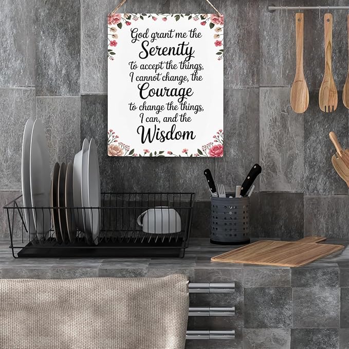 Bible Verses Decor God Grant Me The Serenity, Christian Prayer Room Wall Art Wooden Hanging Plaque 10 x 8 Inch, for Office Bedroom Living Room Home Decor