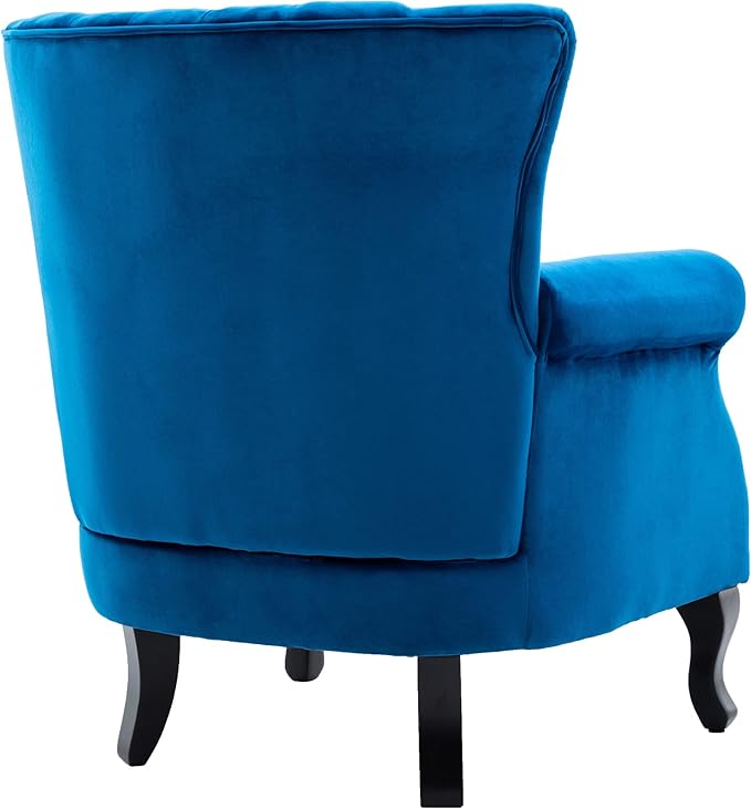 Accent Chairs Set of 2 with Arm Comfy Living Room Chair Mid-Century Modern Wingback Side Chair Velvet Single Sofa Couch for Bedroom Guest Room, Blue