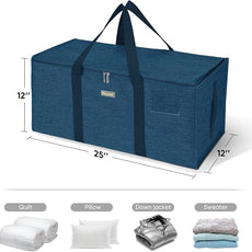BALEINE Extra Large Storage Tote with Zippers & Carrying Handles, Heavy-Duty Oxford Fabric Moving Bags for Laundry, Space Saving, Storage, 2-Pack, Denim Blue