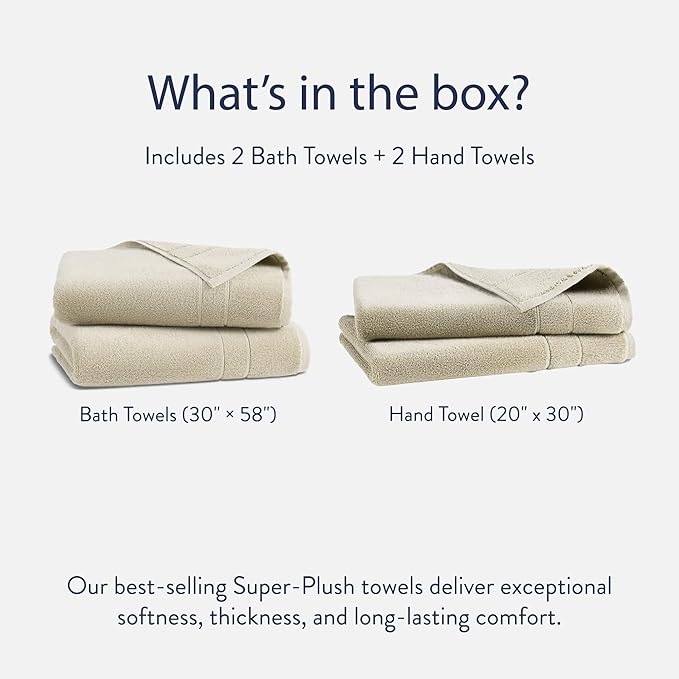 Brooklinen Super-Plush Bath Towel and Hand Towel Set - 2 Bath Towels, 2 Hand Towels - Cotton, Highly Absorbent (Stone)