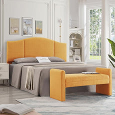 24KF Modern Upholstered Bed Bench Covered with Soft Boucle Teddy Fabric, Lovely Entryway Bench Ottoman with Armrest,5062-Yellow