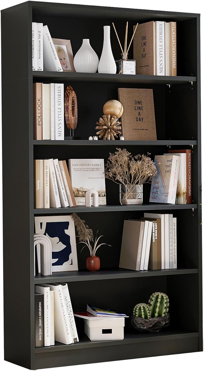 Farini 60 Inch Tall Bookcase,5 Shelf Bookshelves,Adjustable Bookshelf for Home Office,Black