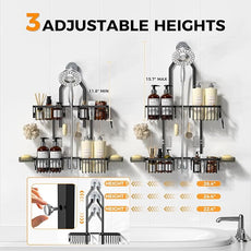 REINHARDT Aluminum Shower Caddy Hanging Adjustable Shower Caddy, Rustproof Hanging Shower Organizer with Hooks Soap Holders, Over Shower Head Caddy for Handheld Showerhead, Black