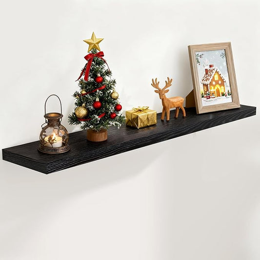 Fun Memories 55 Inch Floating Shelves for Wall, 55x9.3 Large Floating Shelf for Bedroom, Kitchen, Bathroom, Wall Mounted Rustic Wood Shelves with Invisible Bracket for Books, Decor, Black