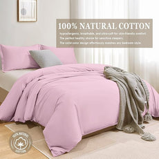 100-Percent Cotton Duvet Cover Set, Hidden Zipper Closure, Ultra Soft, Easy Care and Durable, Simple Bedding Style, Queen, Pastel Pink (Comforter Not Included)
