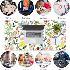 QIYI Floral Large Mouse Pad, Colorful Desk Mat for Desktop, Women Girls Desk Accessories Office Décor, PU Leather Waterproof Big Gaming Mousepad, Blooming Flowers Desk Pad Computer Mat, 31.5