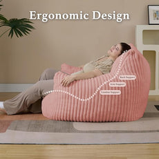 Giant Plush Bean Bag Chair for Adults with Armrests - Oversized Comfy Pink Beanbag Lounge Lazy Floor Sofa Accent Chair for Living Room, Bedroom & Dorm, Cozy Fluffy Single Cloud Mini Couch
